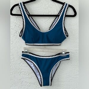 Cupshe Bikini NWOT Bathing Suit Geometric Small Blue White